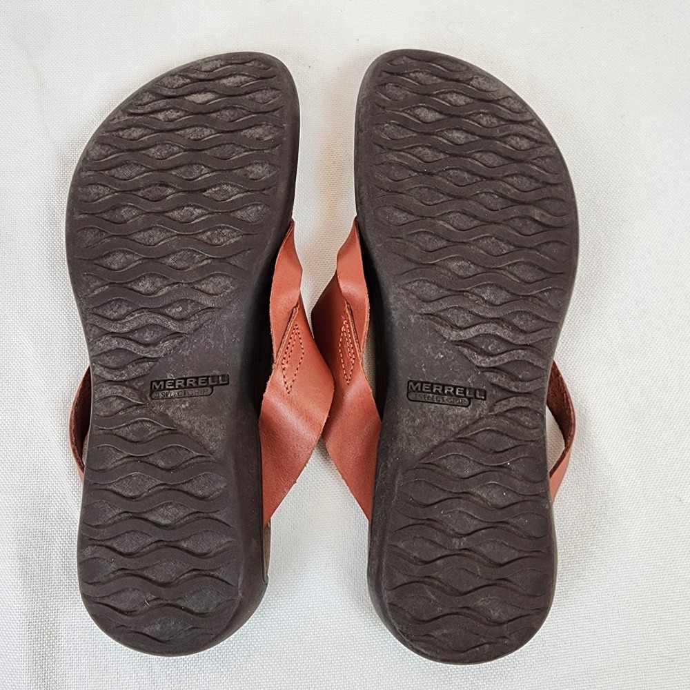 Merrell Redwood J97322 Womens Thong Slippers Size 9 Rust Red Leather Boho Casual - Picture 6 of 8